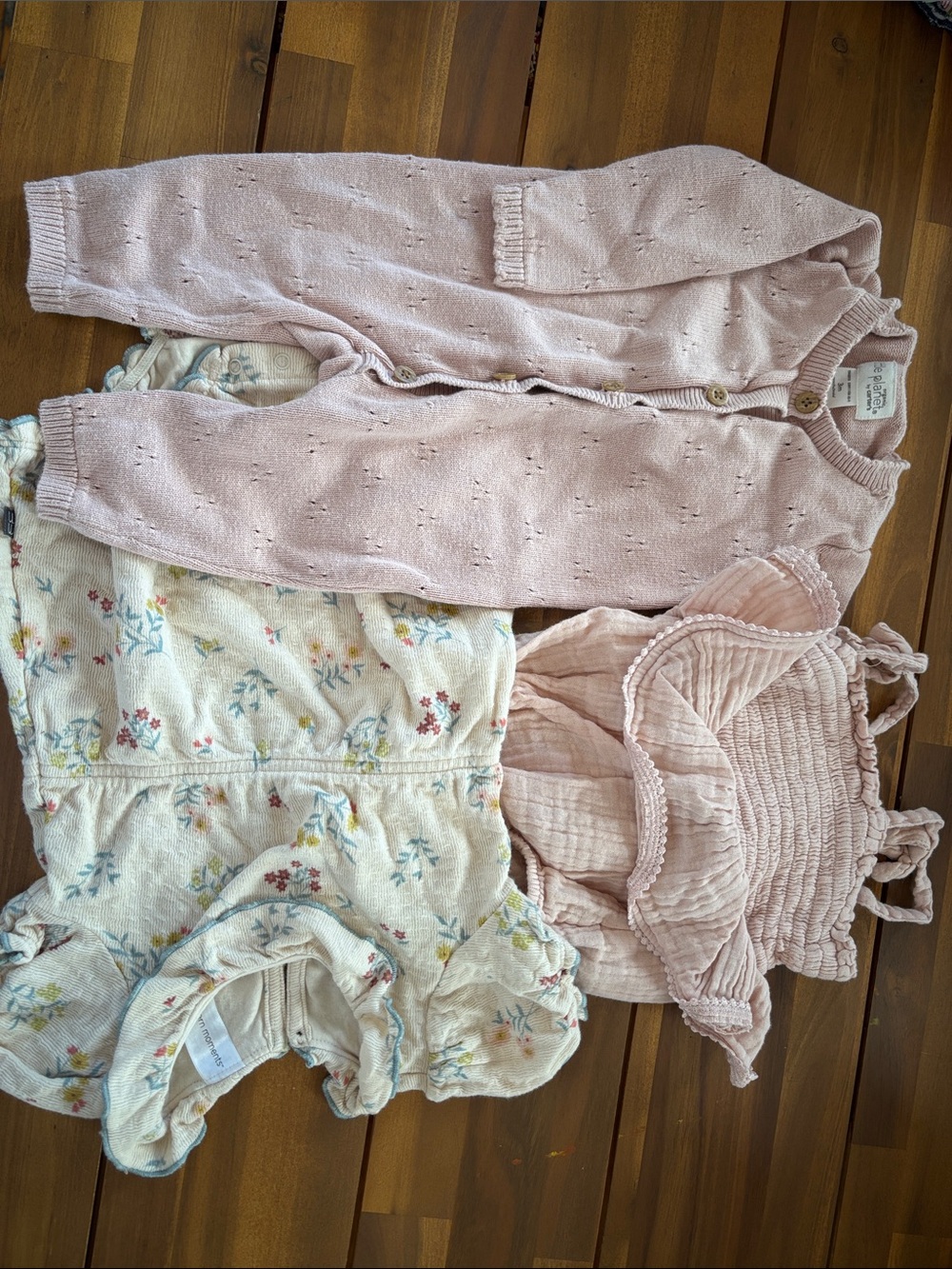 Baby Girl Pink Knit Cardigan and Floral Romper Set